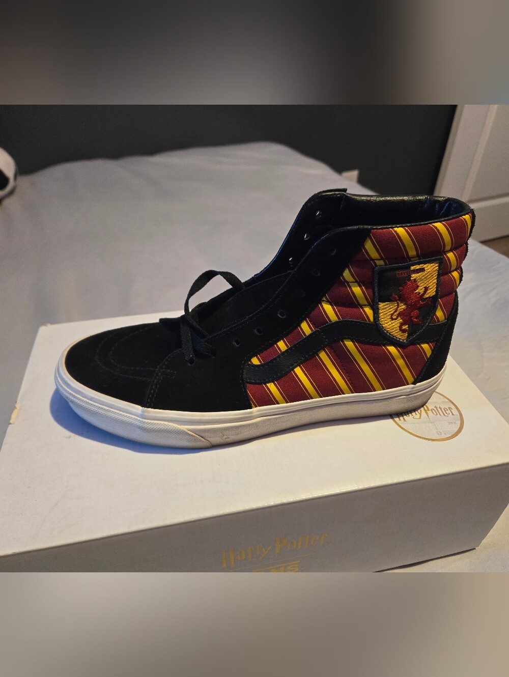 Vans High-Top Sneaker - Black with Red & Gold Stripe Panels